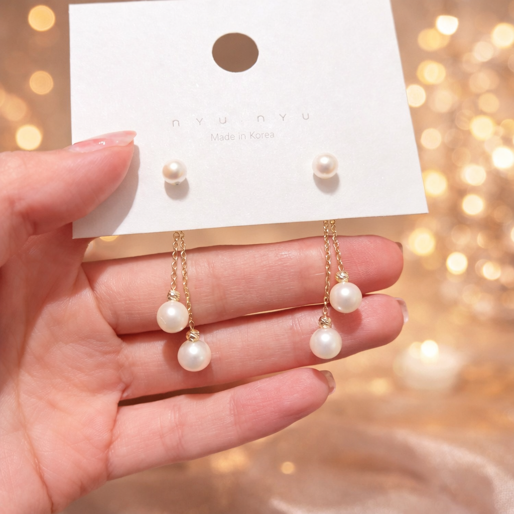 🤍 Delicate Pearl Chain Drop Earrings ✨B2F1