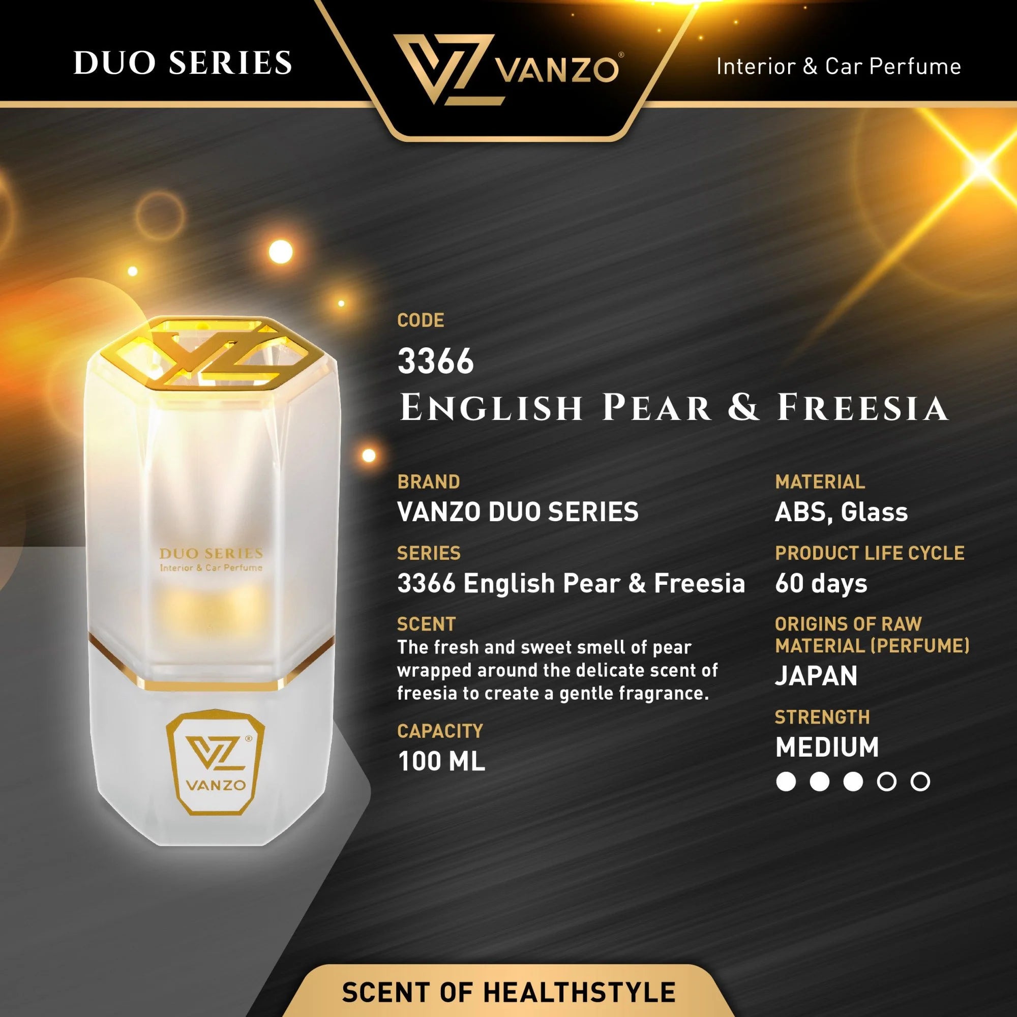 🍐 English Pear & Freesia - 3366 VANZO Car Diffuser ✨🚗 - Fresh, floral, feminine