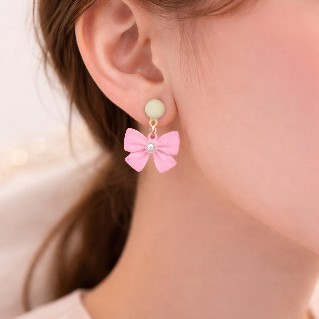 Sweet Pink Bow Drop Earrings 💕 B2F1
