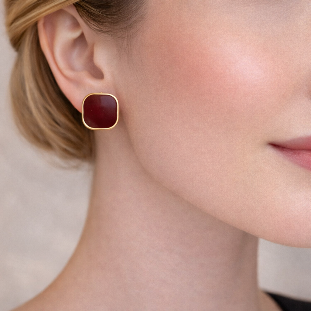 Burgundy Square Stud Earrings 🍷✨B2F1