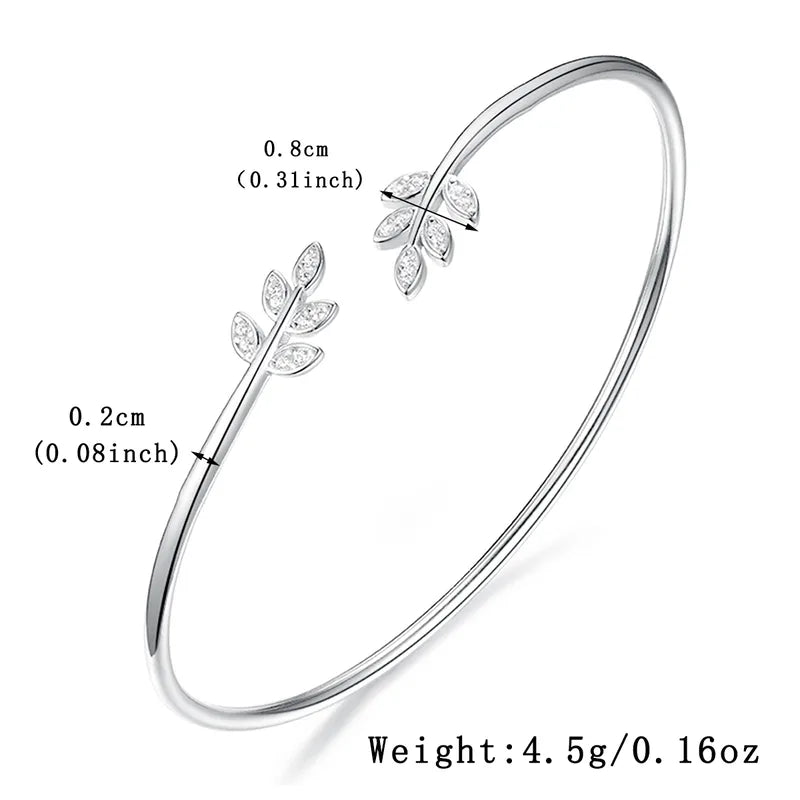 925 Sterling Silver Leaf Bangle Bracelet 🌿✨