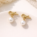 🎀 Mini Gold Bow Pearl Stud Earrings 🤍✨B2F1