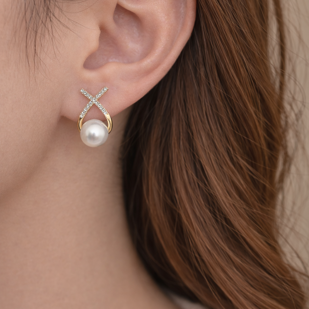 Elegant Pearl Cross Stud Earrings ✨B2F1