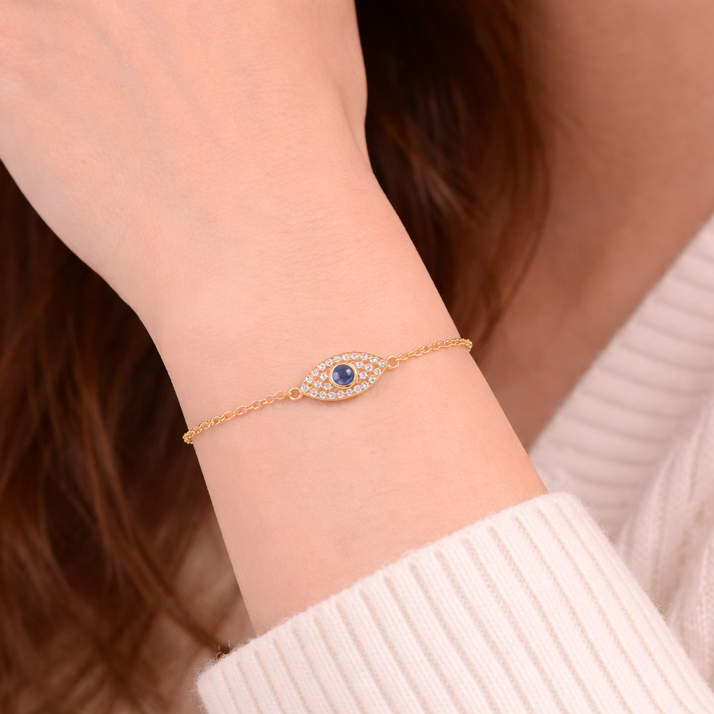 ✨ 925 Sterling Silver 18K Gold Coated Evil Eye Bracelet 💙