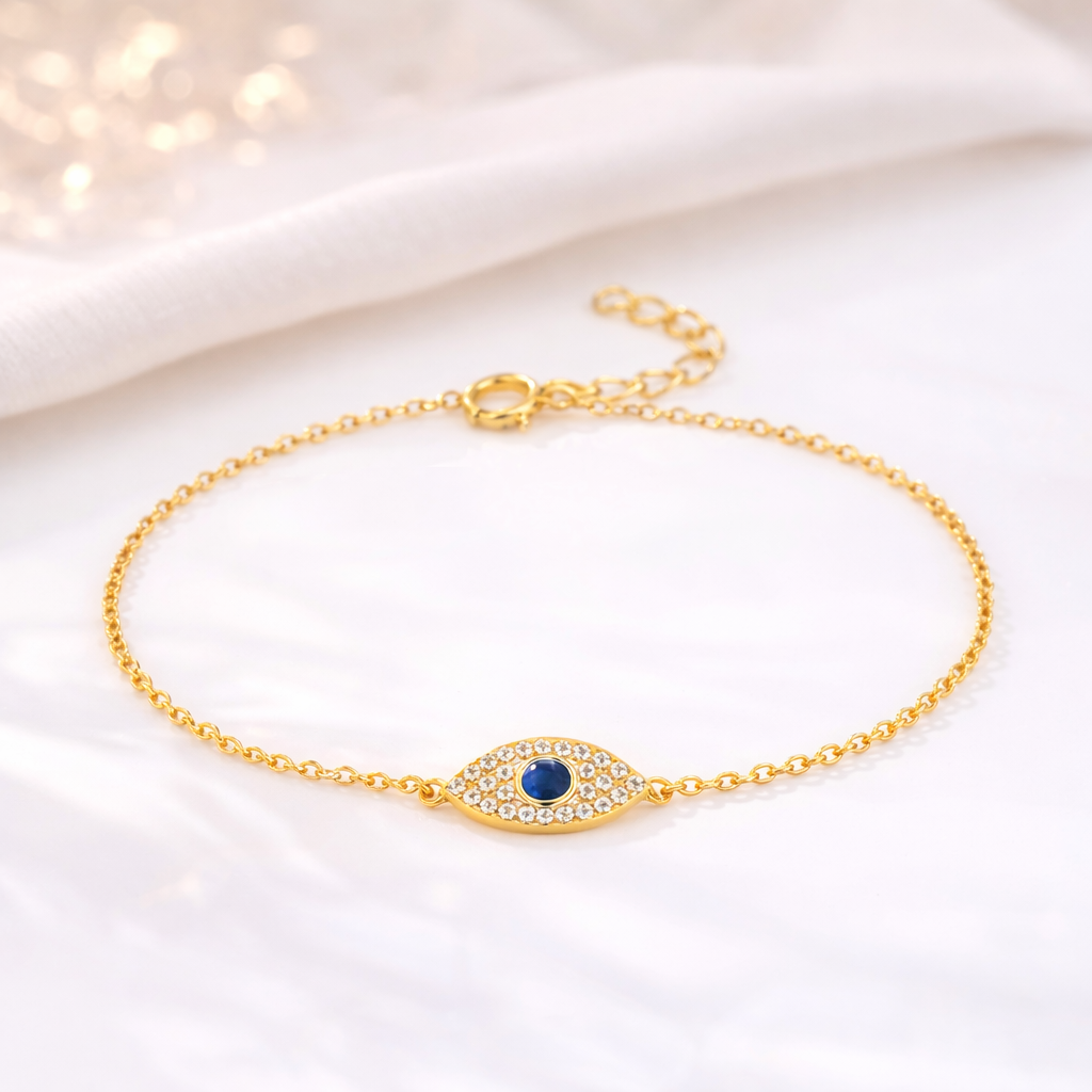 ✨ 925 Sterling Silver 18K Gold Coated Evil Eye Bracelet 💙