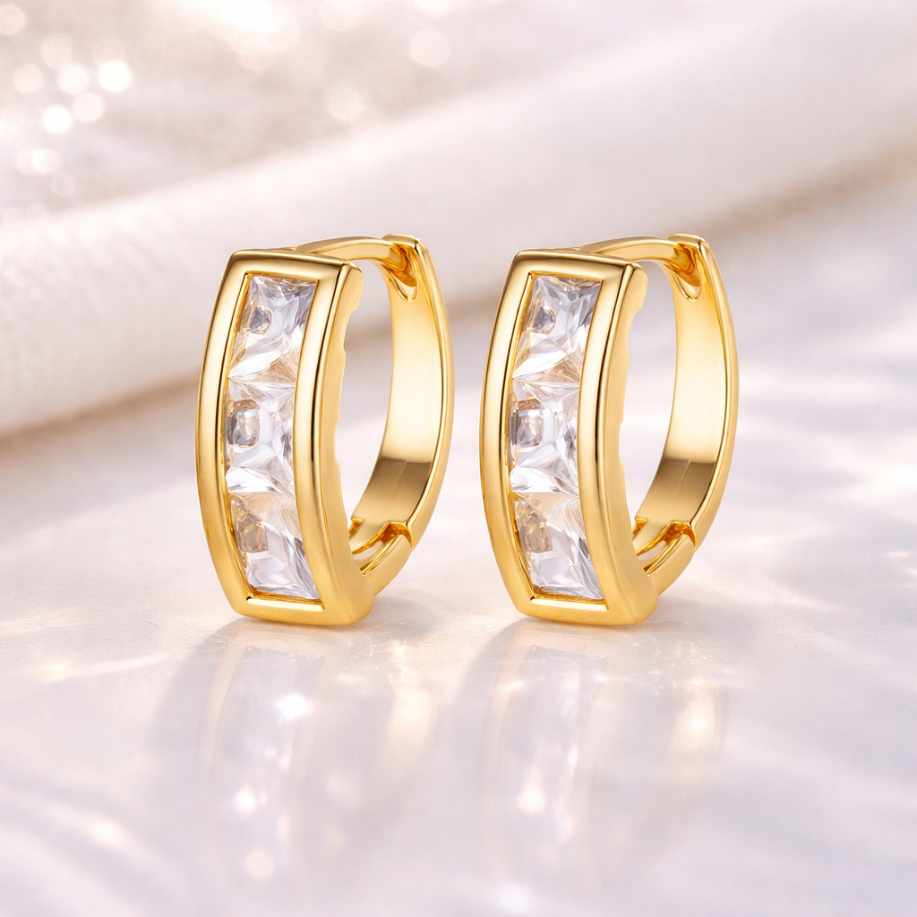 ✨ 18K Gold Plated Stainless Steel Crystal Huggie Earrings B2F1
