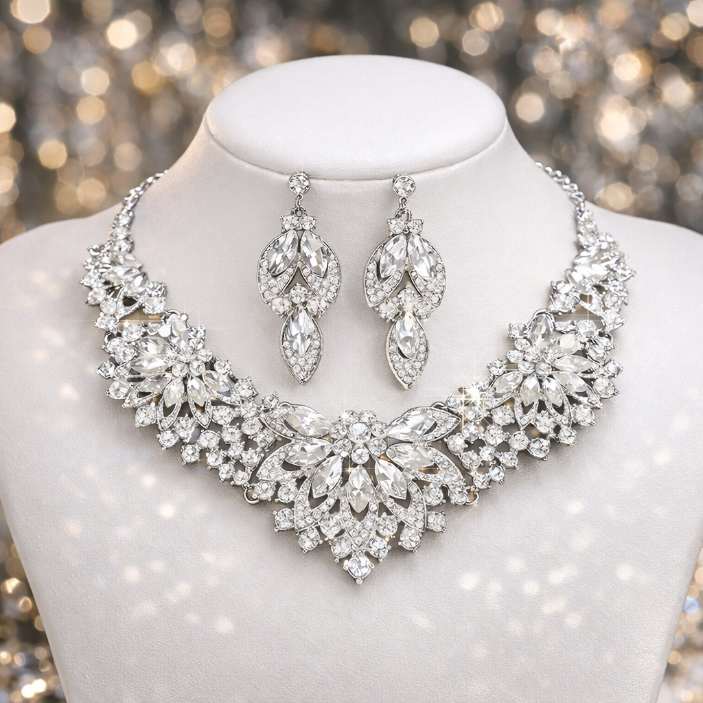 Luxury Crystal Statement Necklace & Earring Set 💎