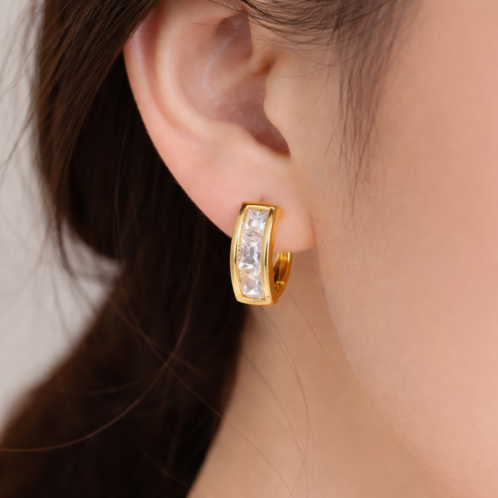 ✨ 18K Gold Plated Stainless Steel Crystal Huggie Earrings B2F1