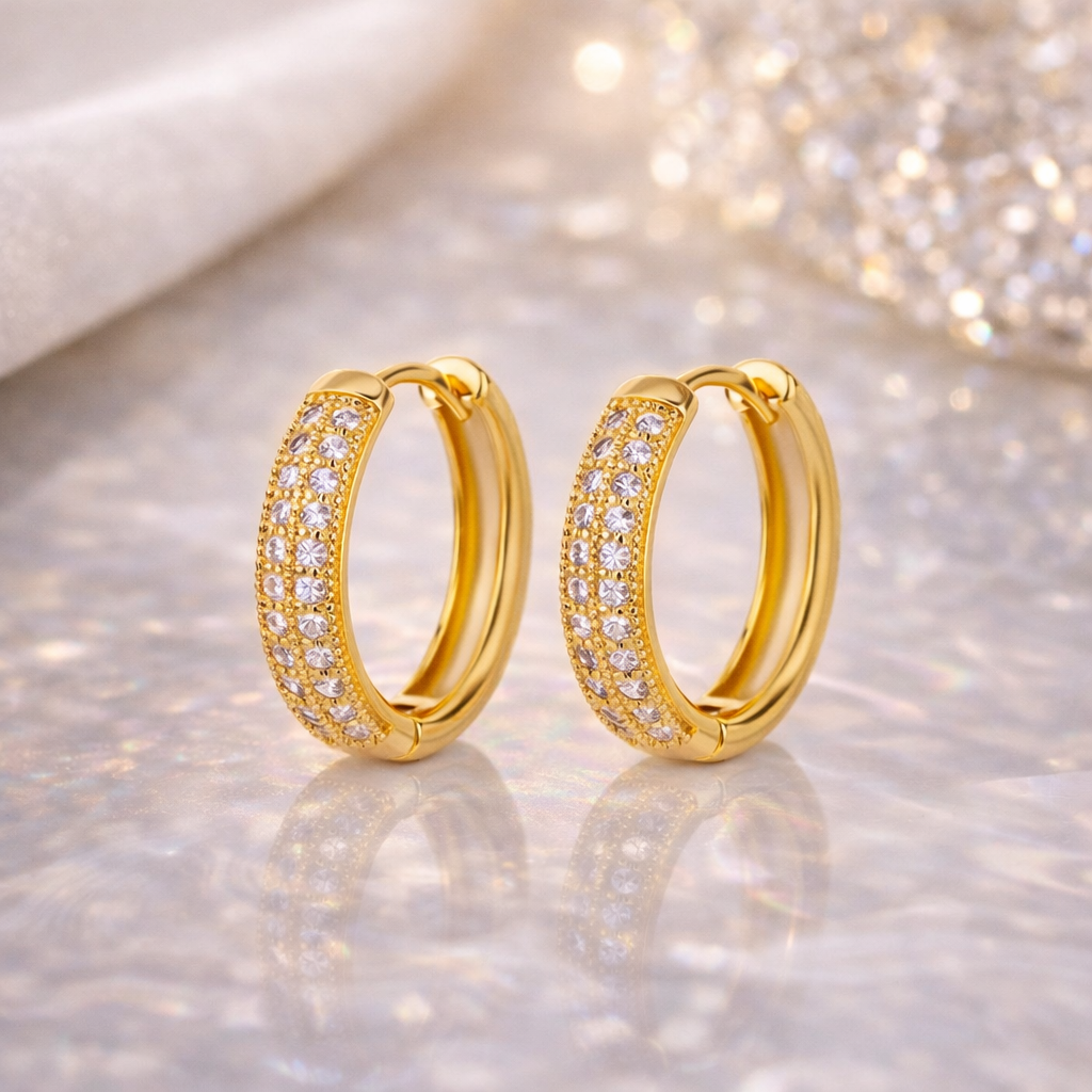 ✨ 18K Gold Plated Stainless Steel Pavé Huggie Hoop Earrings B2F1