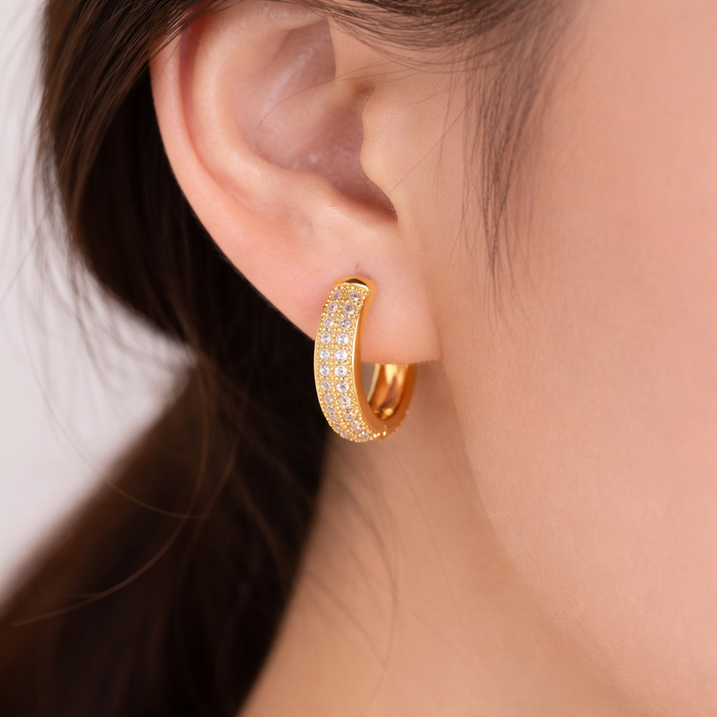 ✨ 18K Gold Plated Stainless Steel Pavé Huggie Hoop Earrings B2F1