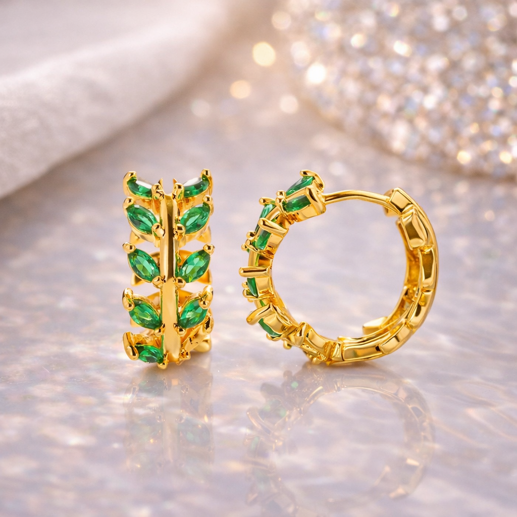 ✨ 18K Gold Plated Leaf Huggie Earrings