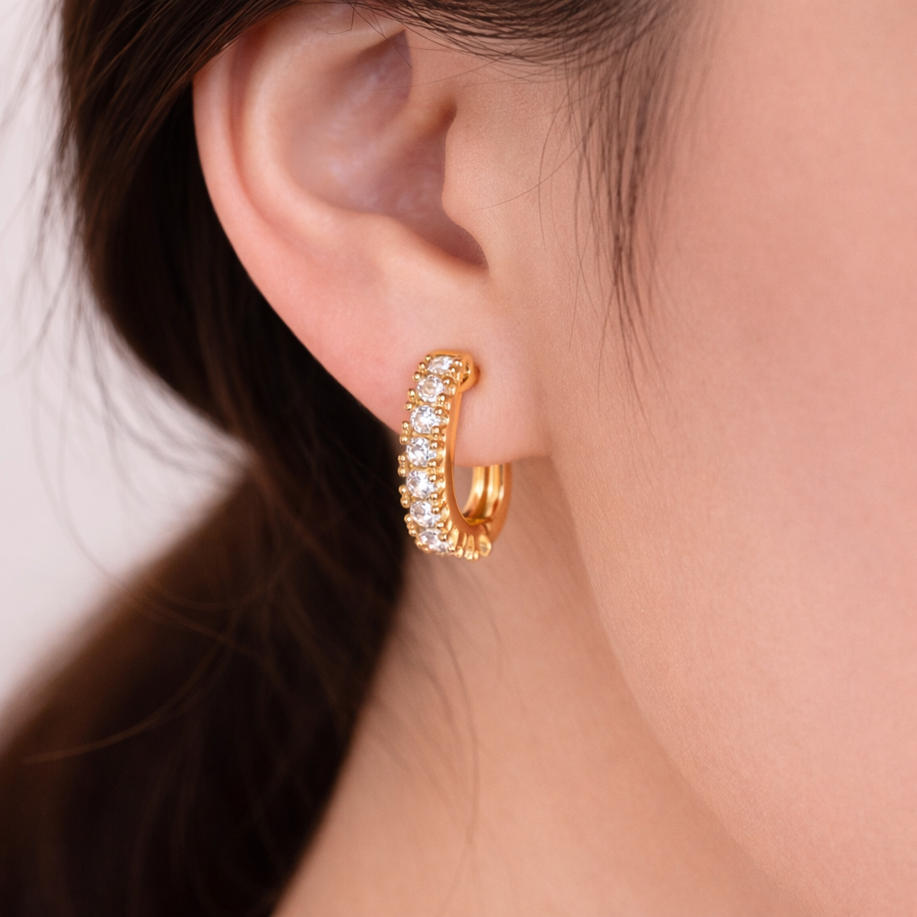 18K Gold Plated Crystal Huggie Earrings B2F1