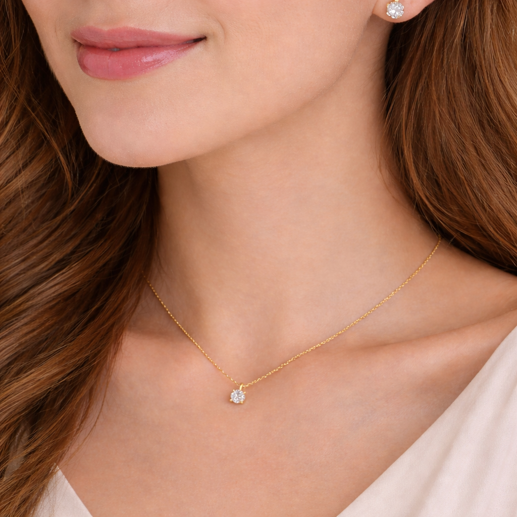 ✨ 18K Gold Plated Zirconia Solitaire Necklace