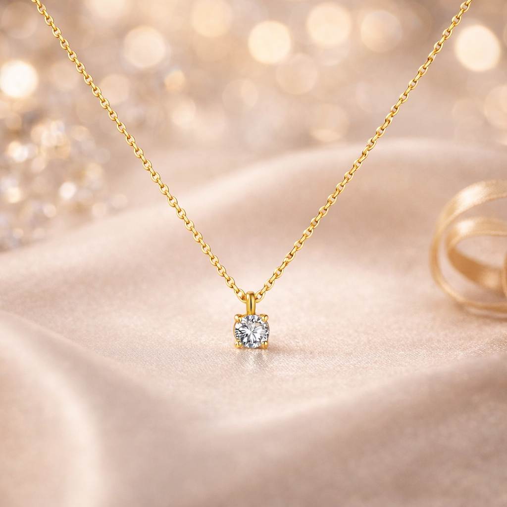 ✨ 18K Gold Plated Zirconia Solitaire Necklace
