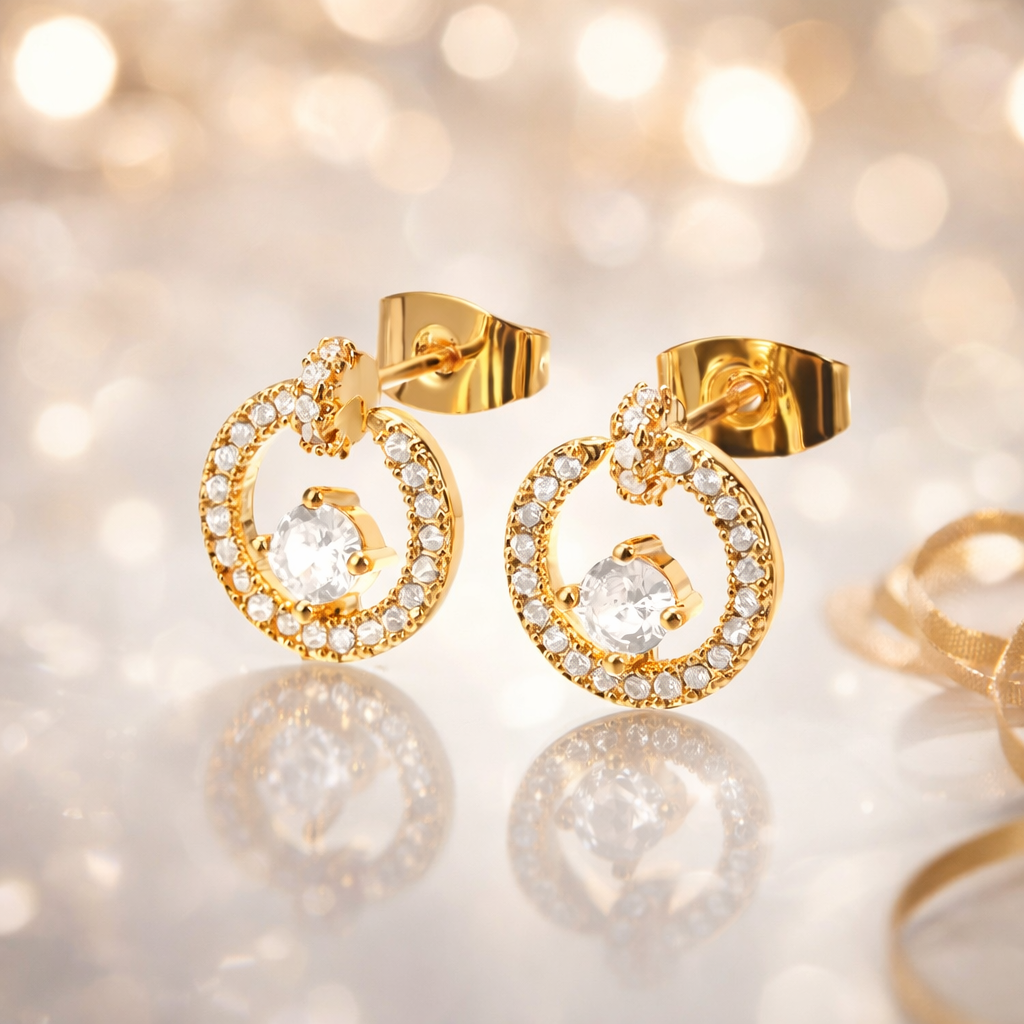 ✨ 18K Gold Plated Diamond Stud Earrings 💎 B2F1