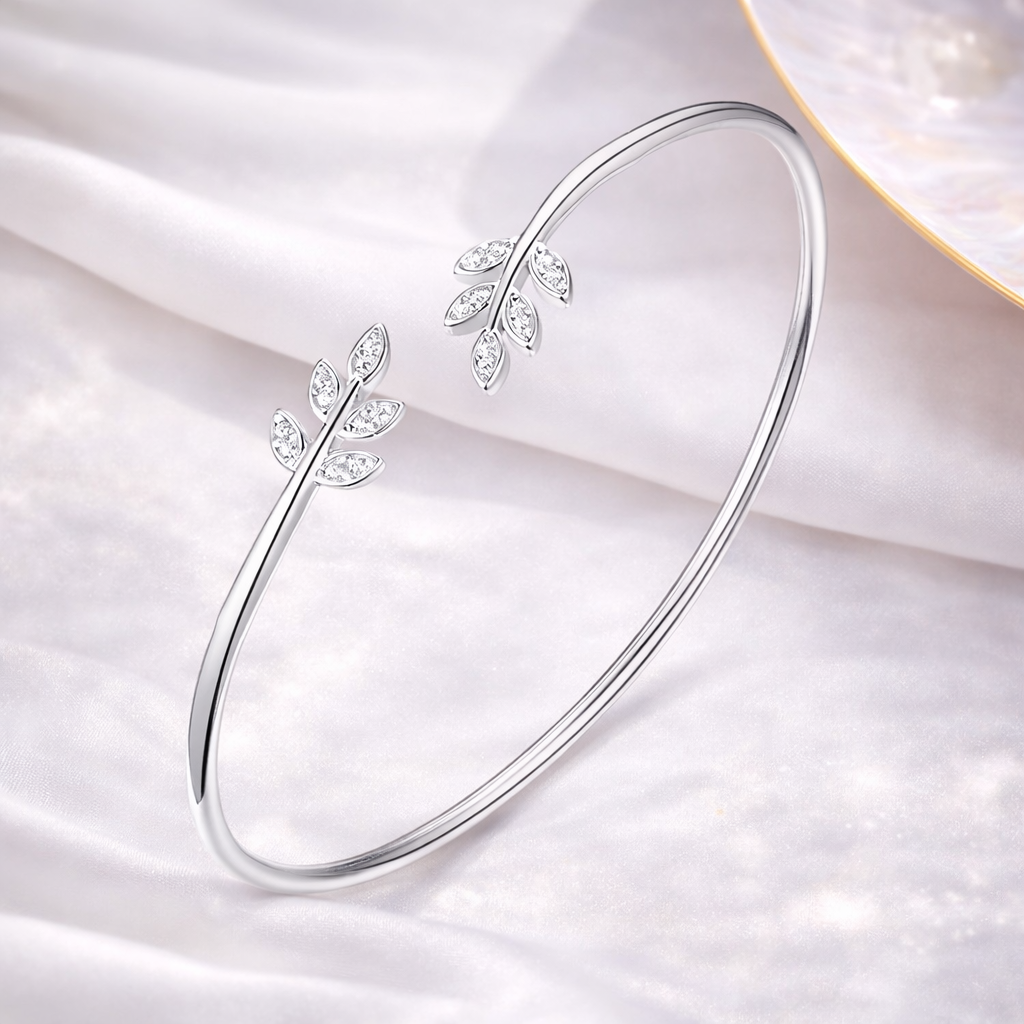925 Sterling Silver Leaf Bangle Bracelet 🌿✨