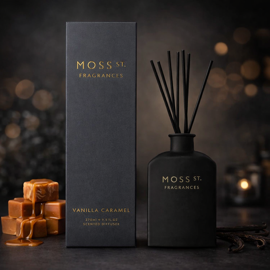 🍮 Vanilla Caramel 275ml Reed Diffuser Moss St. Fragrances 🕊️ - Sweet, velvety, indulgent