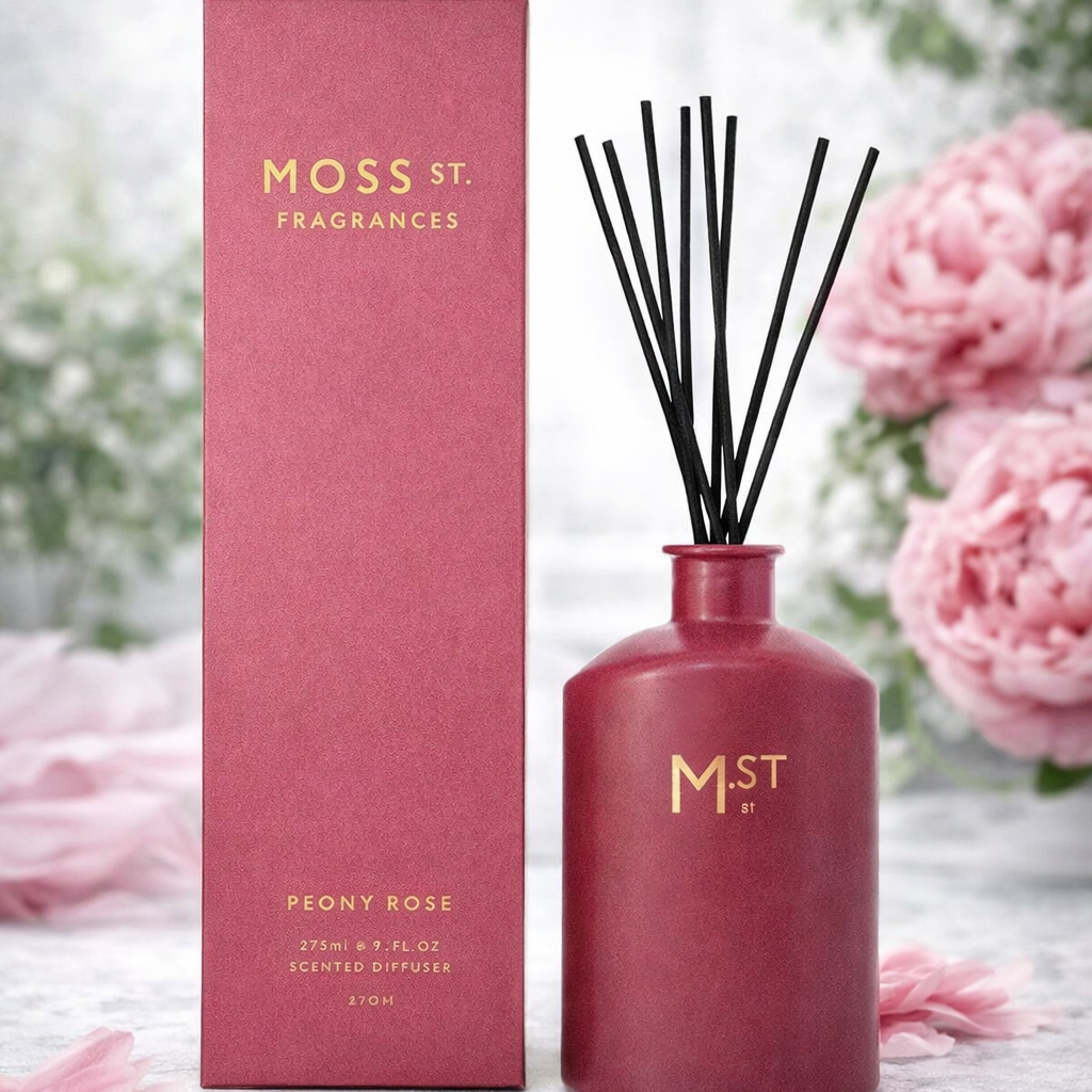 🌸 Peony Rose 275ml Reed Diffuser – Moss St. Fragrances 💐✨ - Fresh, floral, graceful