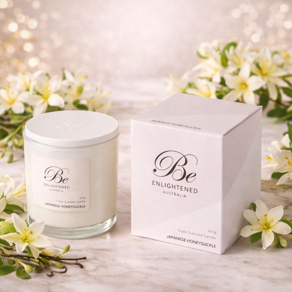 🌸 Japanese Honeysuckle Triple Scented Candle – 420g by Be Enlightened ✨🕯️💮 - Floral, fresh, dreamy