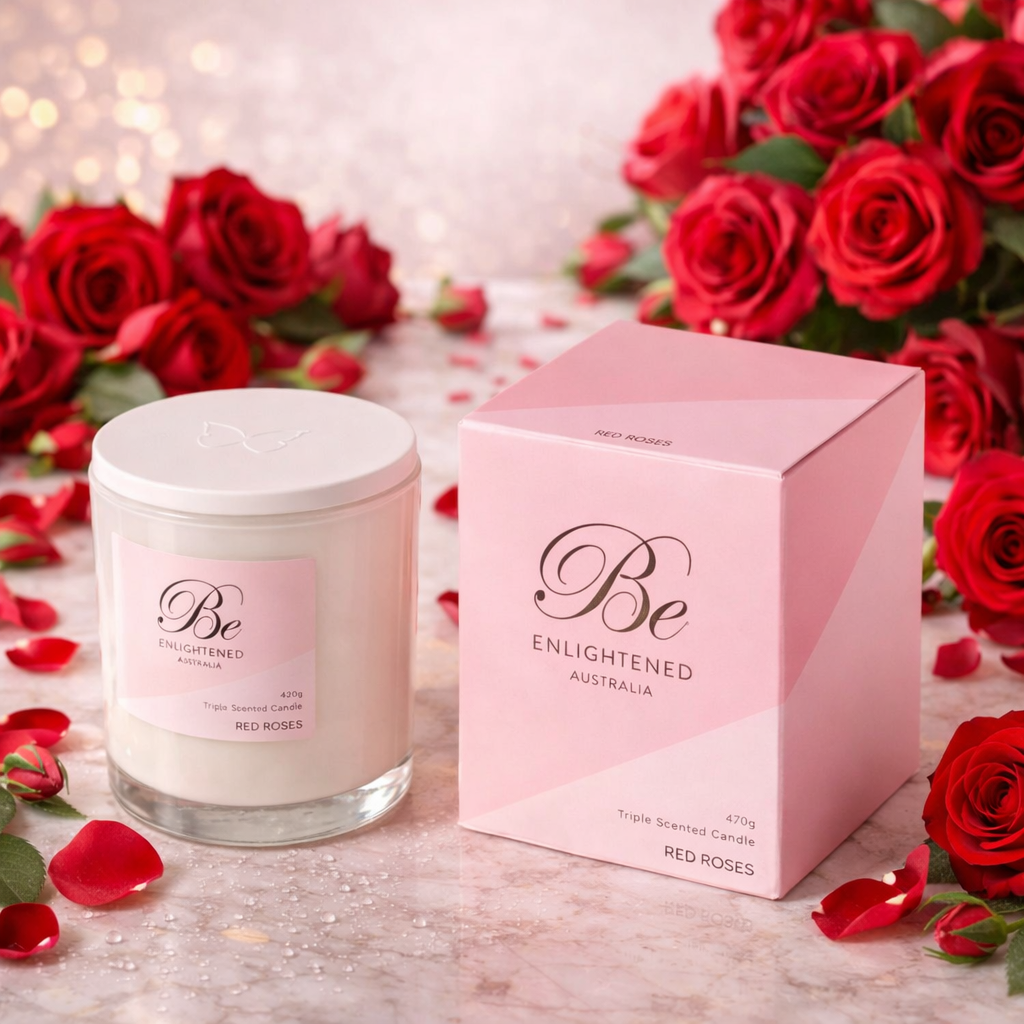 🌹 RED ROSES TRIPLE SCENTED 2 WICK 420G CANDLE by Be Enlightened 🌹🌼🌿 - romantic, intoxicating