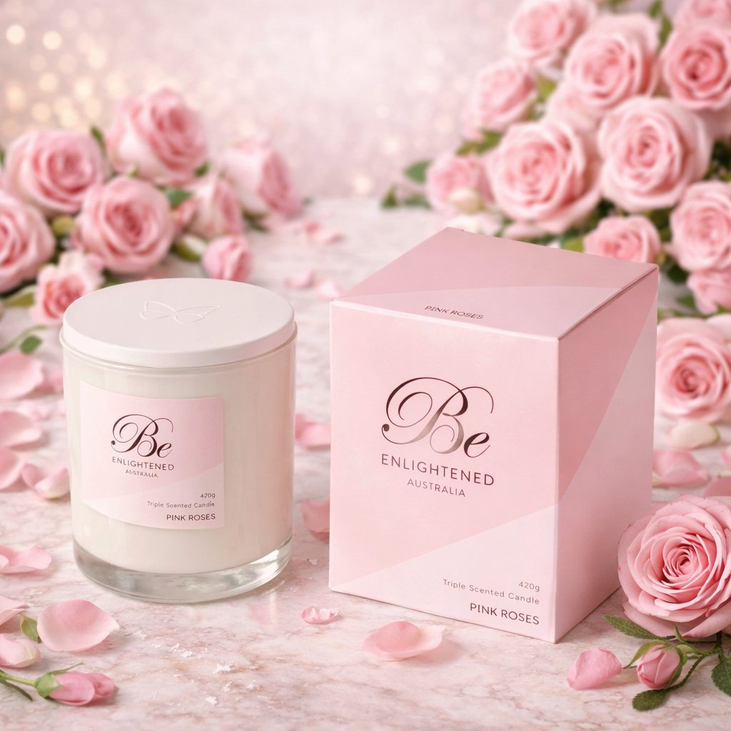 🌸 PINK ROSES TRIPLE SCENTED 2 WICK 420G CANDLE by Be Enlightened 🌹🌼🌿 - soft, powdery, deeply feminine