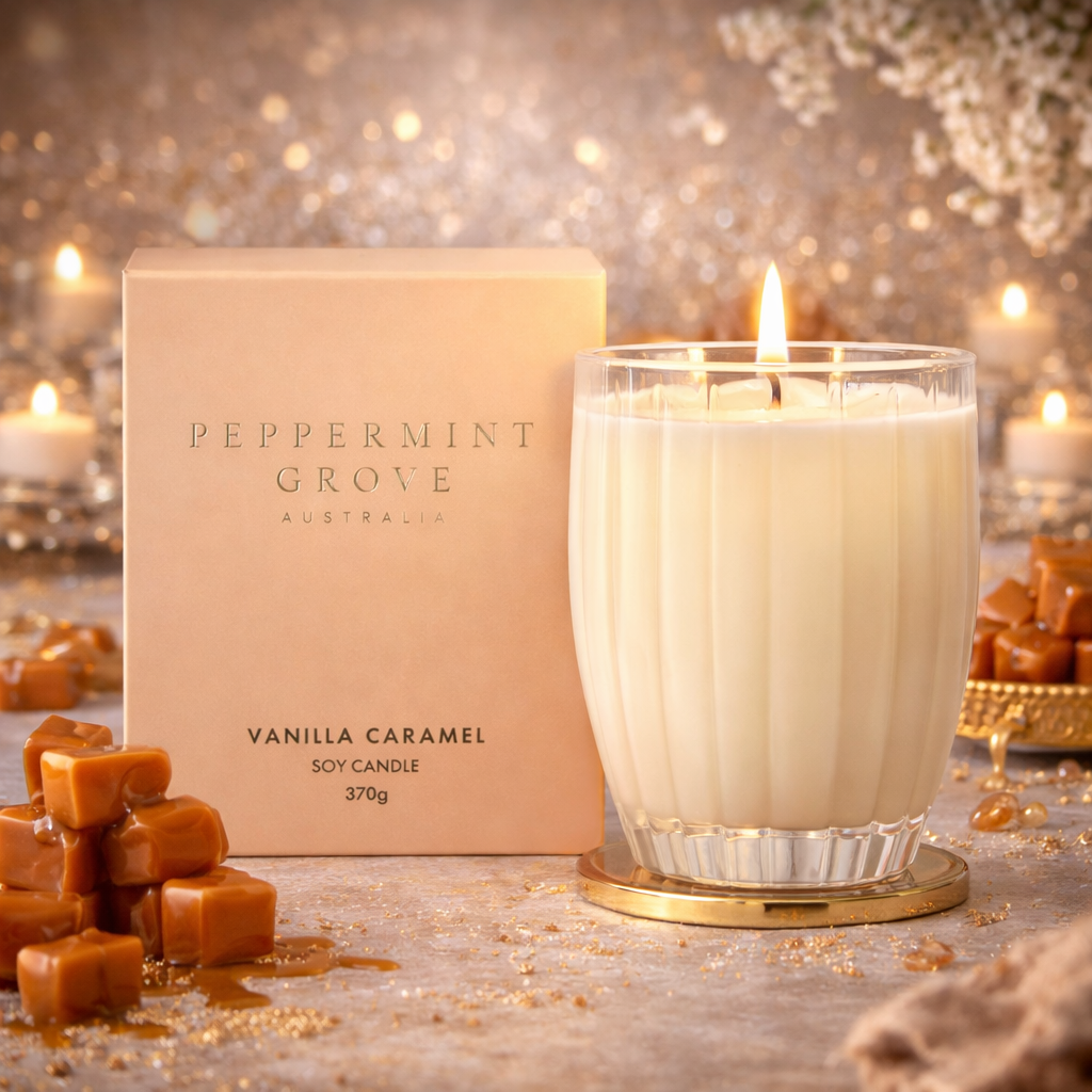 Peppermint Grove Vanilla Caramel Soy Candle 370g – Rich, Warm & Irresistibly Sweet 🍮🕯️