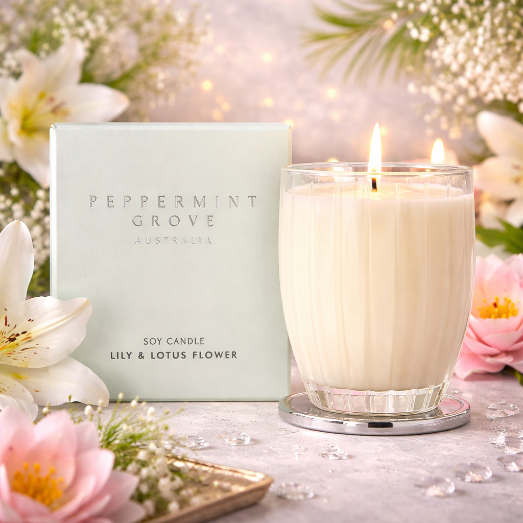 Lily & Lotus Flower Soy Candle 370g – Peppermint Grove 🌸🕯️ Soft, Serene, Elegantly Floral