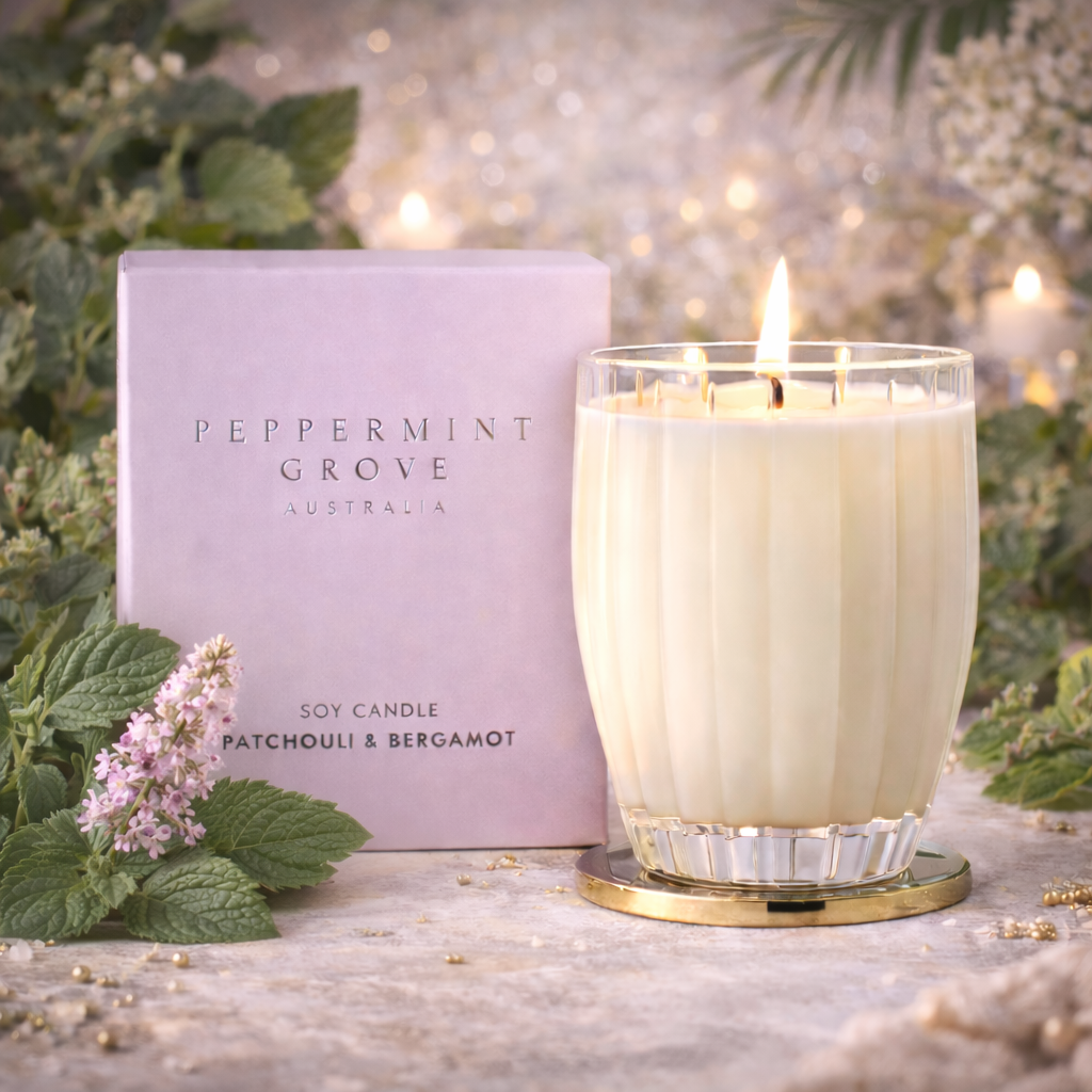 Peppermint Grove Patchouli & Bergamot Soy Candle 370g – Earthy, Warm & Uplifting 🌿🕯️