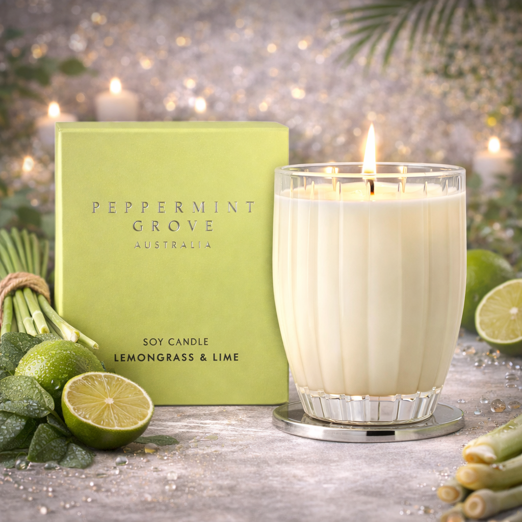Lemongrass & Lime Soy Candle 370g - Peppermint Grove 🍋🌿🕯️- Zesty, herbal, energising