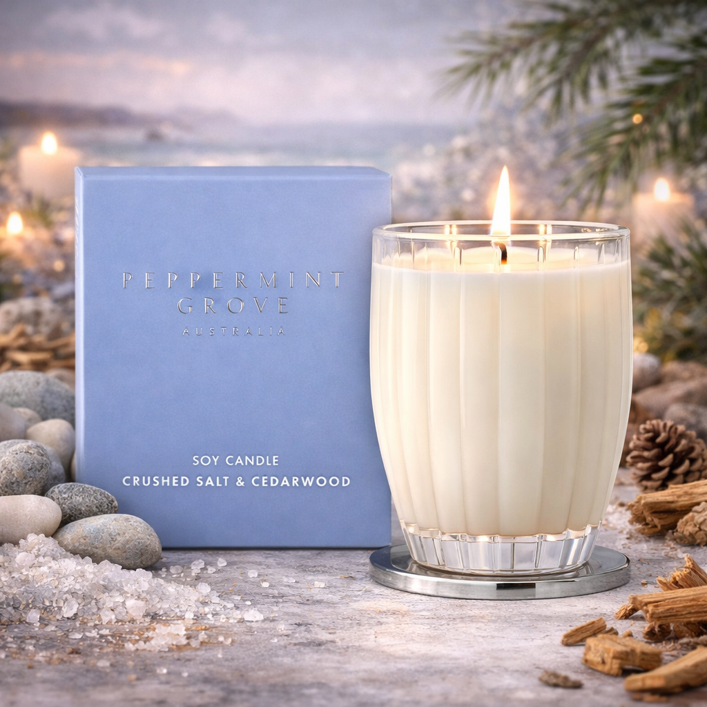Peppermint Grove Crushed Salt & Cedarwood Soy Candle 370g - Clean, woody, and coastal 🧂🪵🕯️