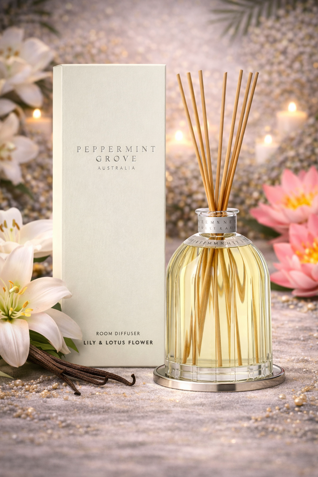 Lily & Lotus Flower Fragrance Diffuser 350ml Peppermint Grove 🌸🌿- Delicate, feminine, serene