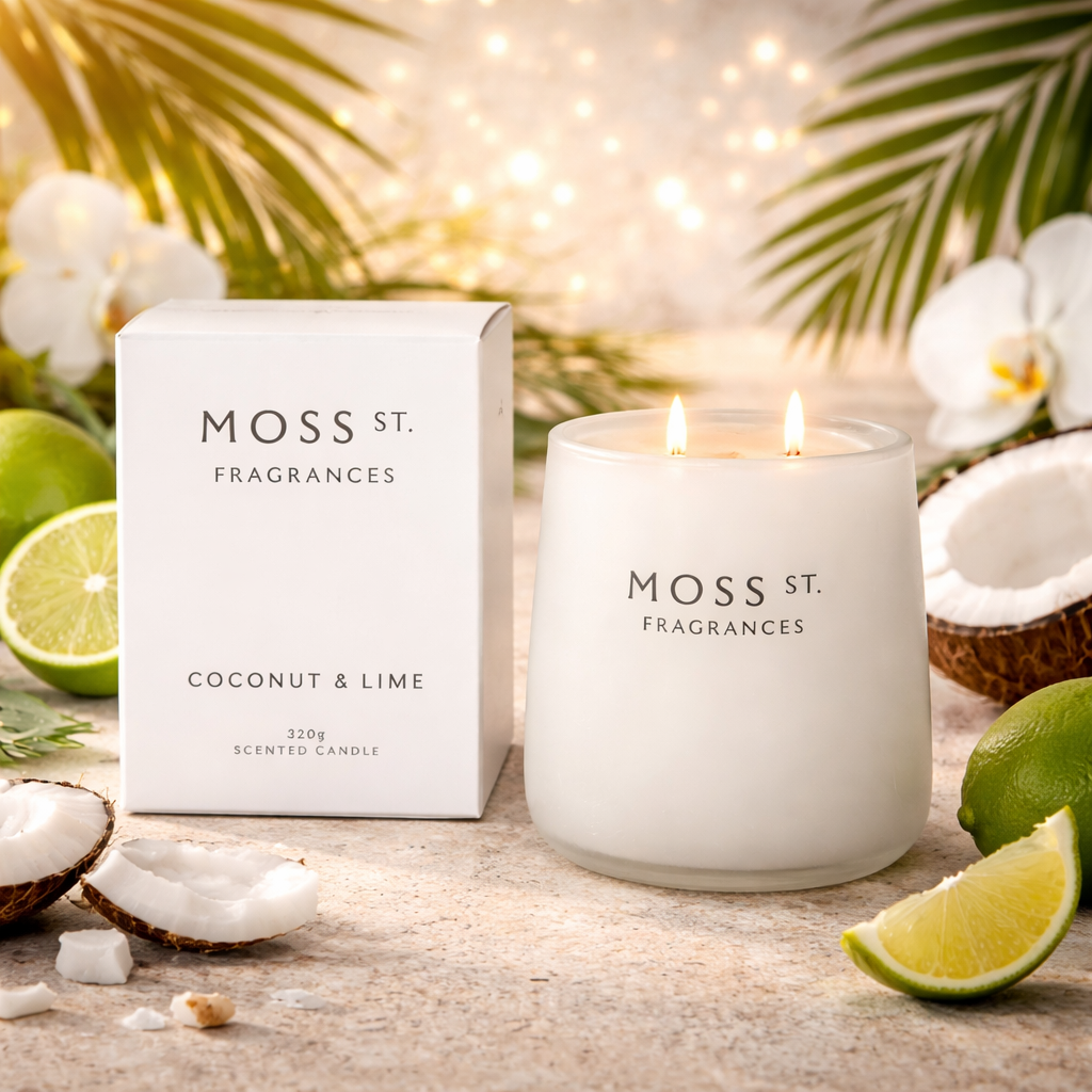 🥥 Coconut & Lime Soy Candle Moss st Fragrances 🍋🕯️- Bright, beachy, fresh