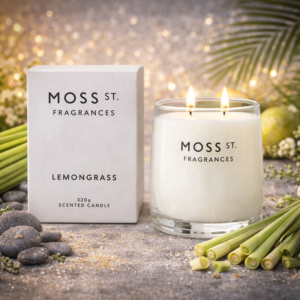 🍋 Lemongrass 320g Soy Candle Moss St. Fragrances 🕯️💫 - Bright, zesty, invigorating