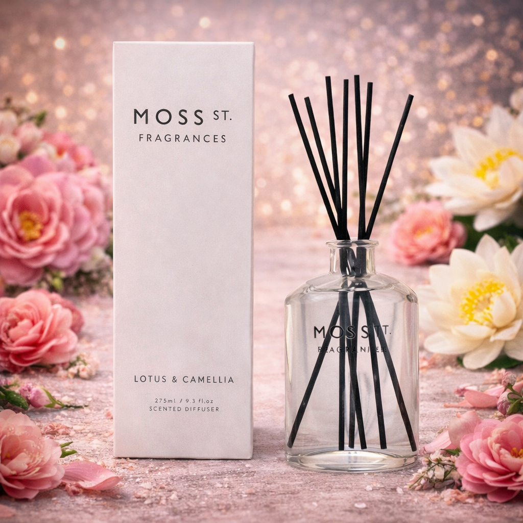 ✨Lotus & Camellia Reed Diffuser 275ml – Moss St. Fragrances 🌸🌿- Light, floral