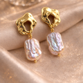 ✨ Baroque Pearl Drop Earrings – Sculpted Gold Statement 🤍
