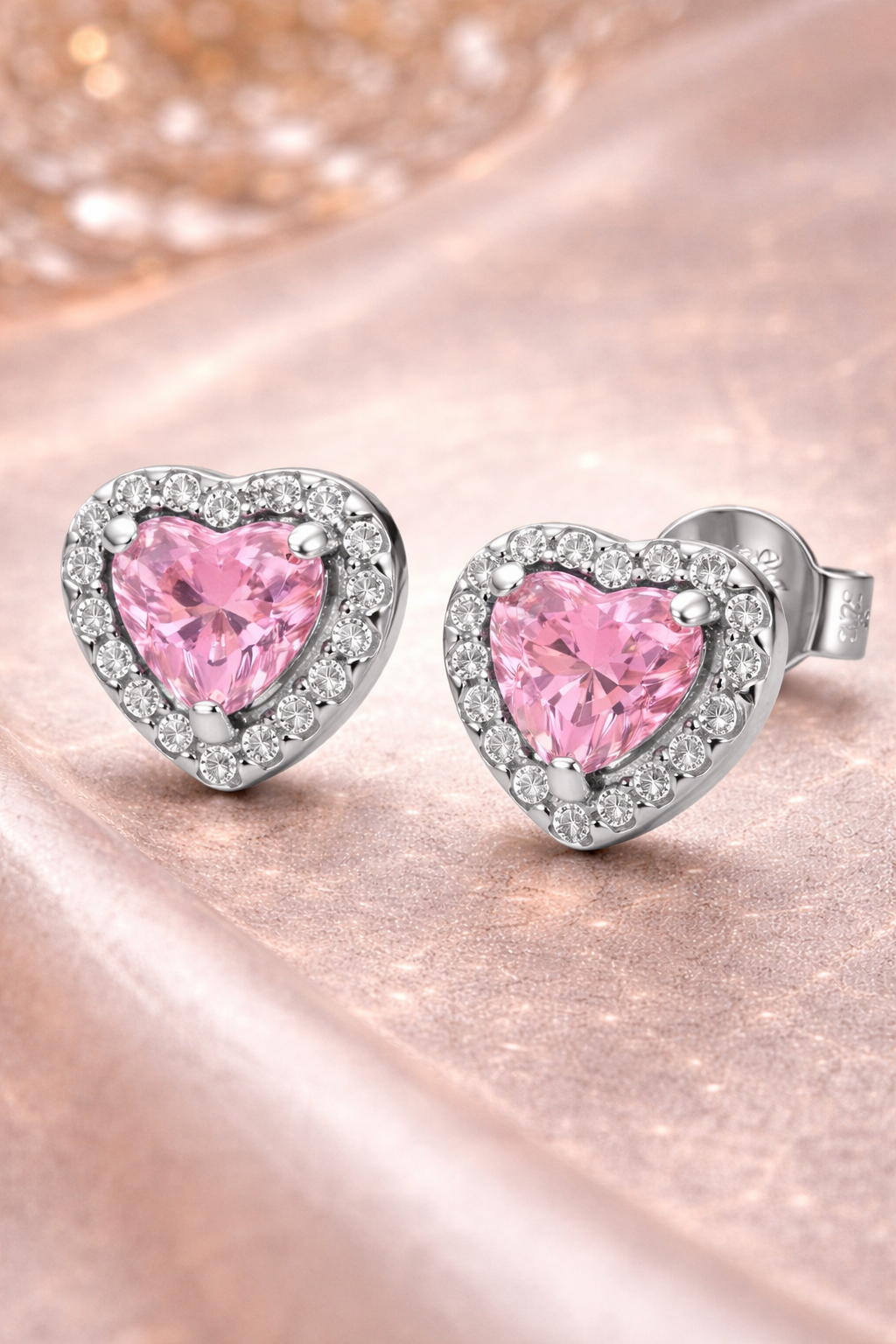 ✨ Pink Heart Stud Earrings – Sterling Silver Sparkle 💖