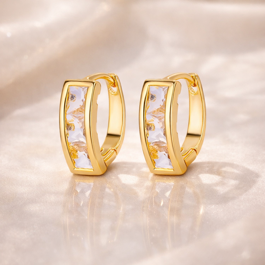 ✨ 18K Gold-Plated Crystal Huggie Earrings ✨