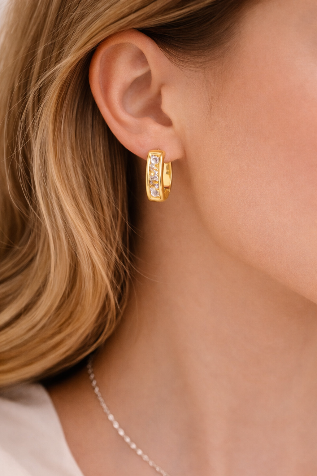 ✨ 18K Gold-Plated Crystal Huggie Earrings ✨