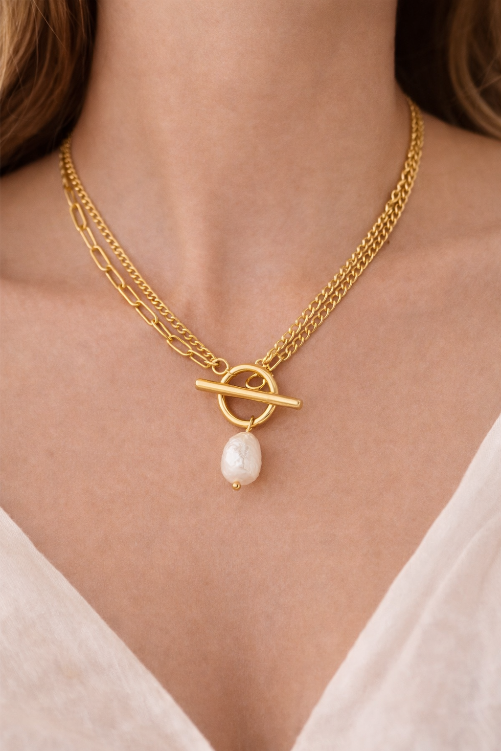 Elegant Pearl Drop Necklace – 18K Gold Plated 🤍