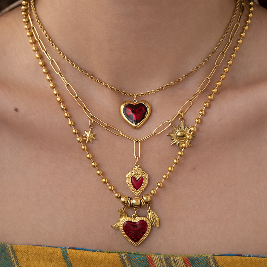 18K Gold-Plated Beaded Heart Necklace