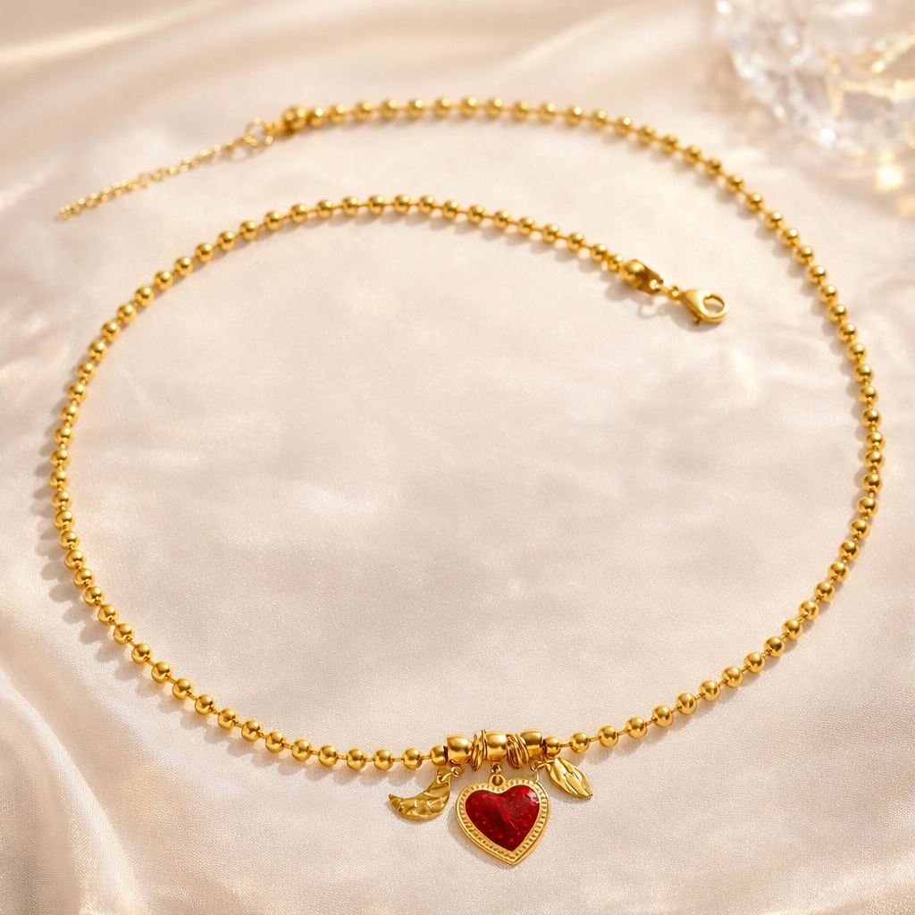 18K Gold-Plated Beaded Heart Necklace