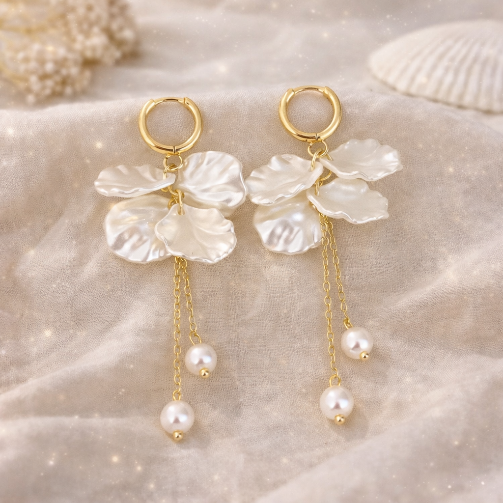Mother of Pearl Flower Drop Earrings 🌸🤍