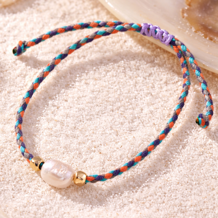 Colorful Braided Pearl Bracelet 🌊🤍