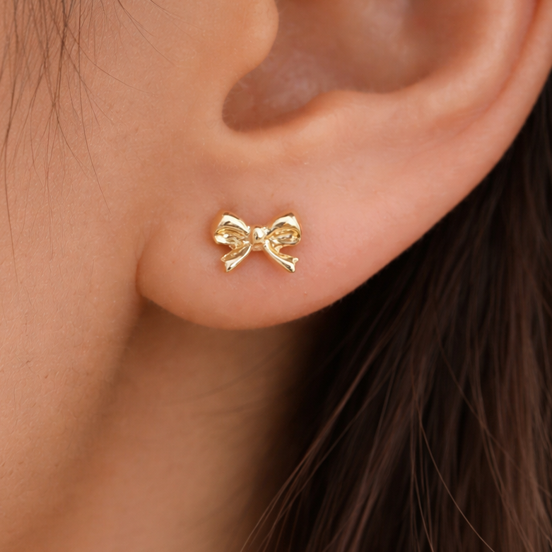 Mini Gold Bow Stud Earrings 🎀✨
