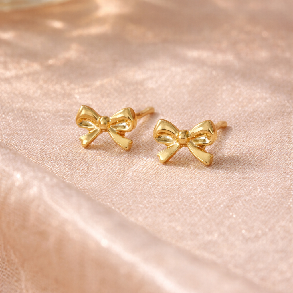Mini Gold Bow Stud Earrings 🎀✨