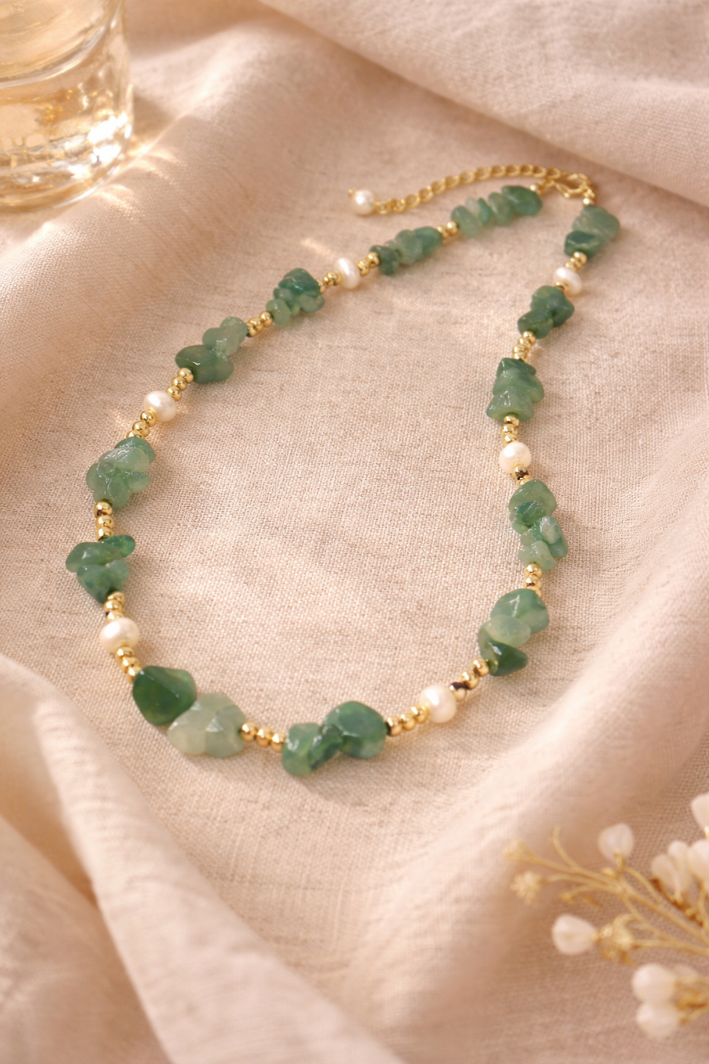 Natural Stone & Freshwater Pearl Gold Chain