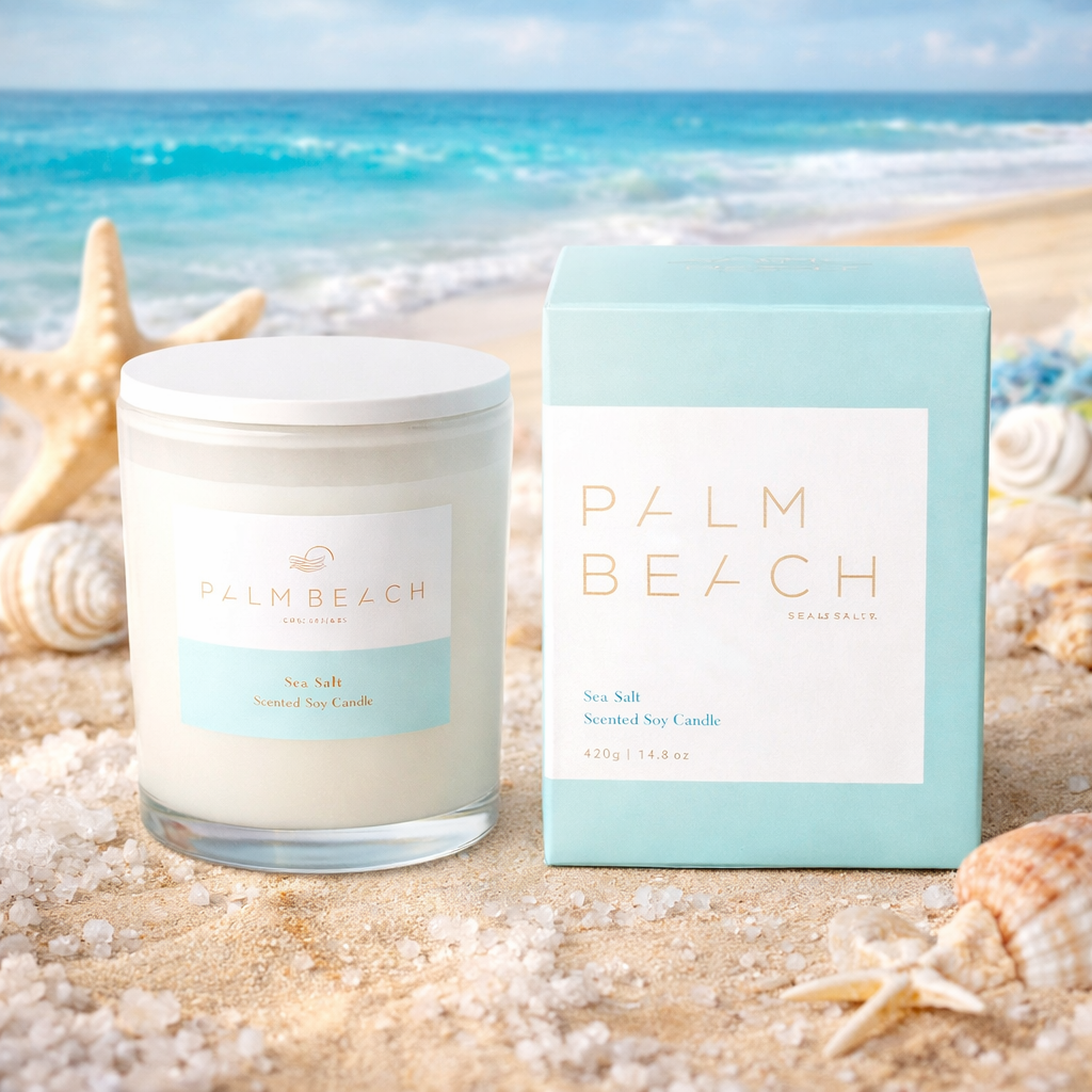 🌊 Sea Salt Candle 420g – Palm Beach 🕯️🐚✨ - Cool, coastal, serene