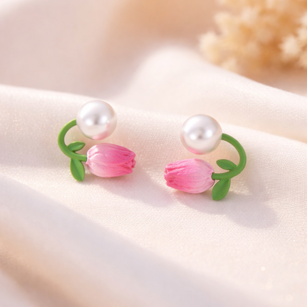 Pearl Tulip Stud Earrings 🌷🤍 B2F1