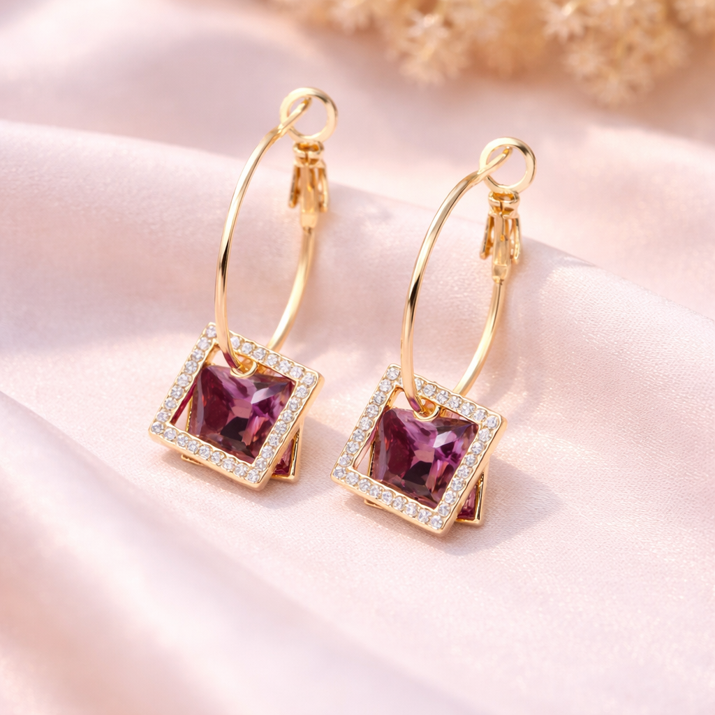 Amethyst Square Hoop Earrings ✨B2F1