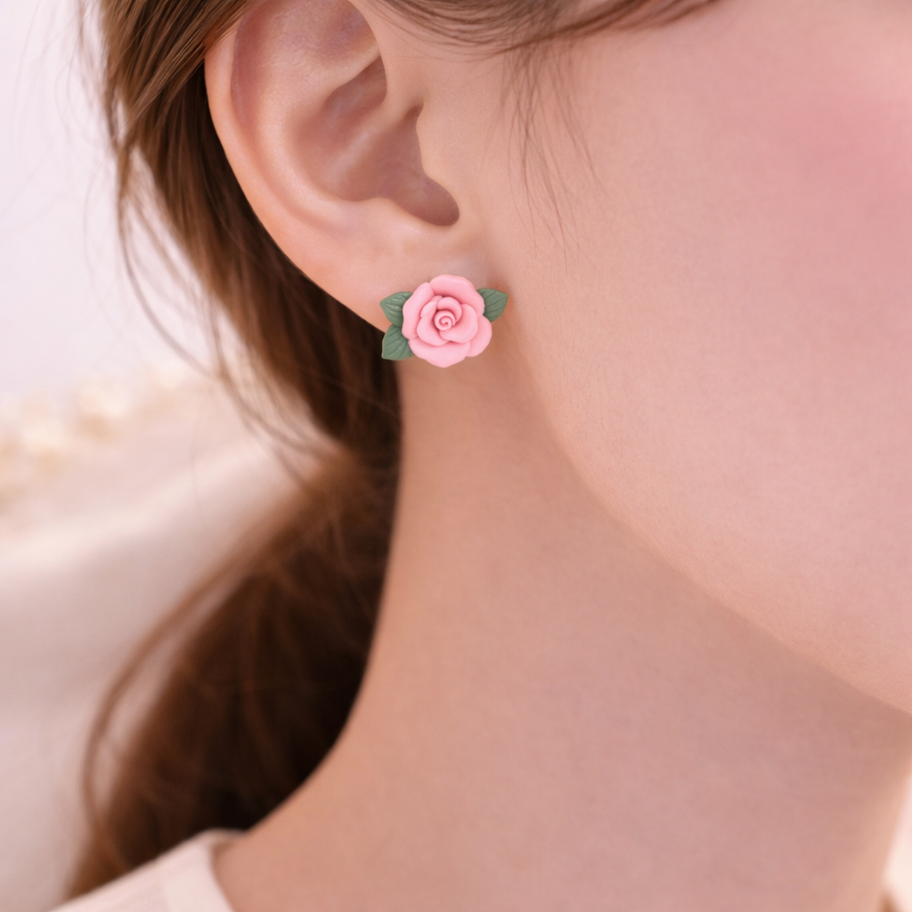 Pink Rose Stud Earrings 🌹B2F1